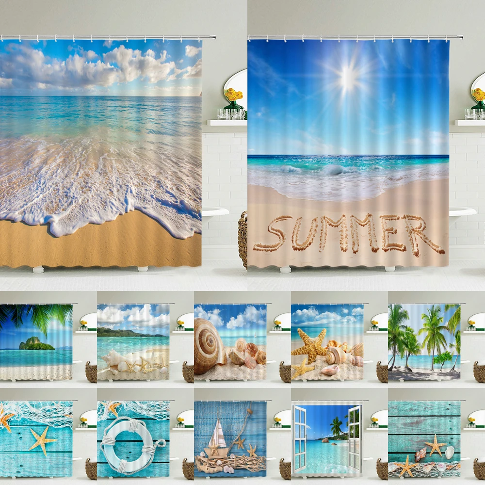 Shower Curtain Liner - Seascape Beach Shower Curtains Bathroom Shower