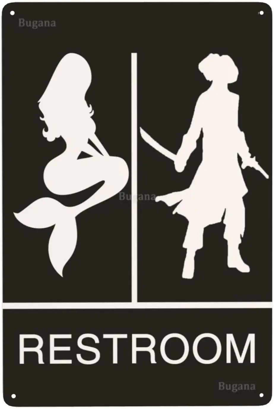 Home Bathroom Door - Mermaid Pirate Restroom Vintage Metal Sign,