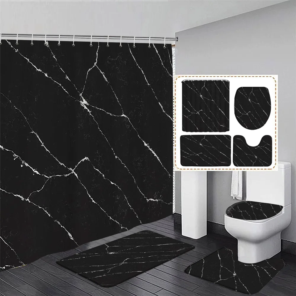Shower Curtain Liner - Black Marble Shower Curtain Set White