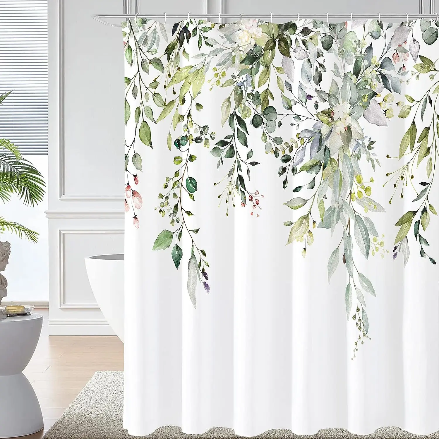 Watercolor Eucalyptus Leaf Sho - Shower Curtain Liner 评论和价格