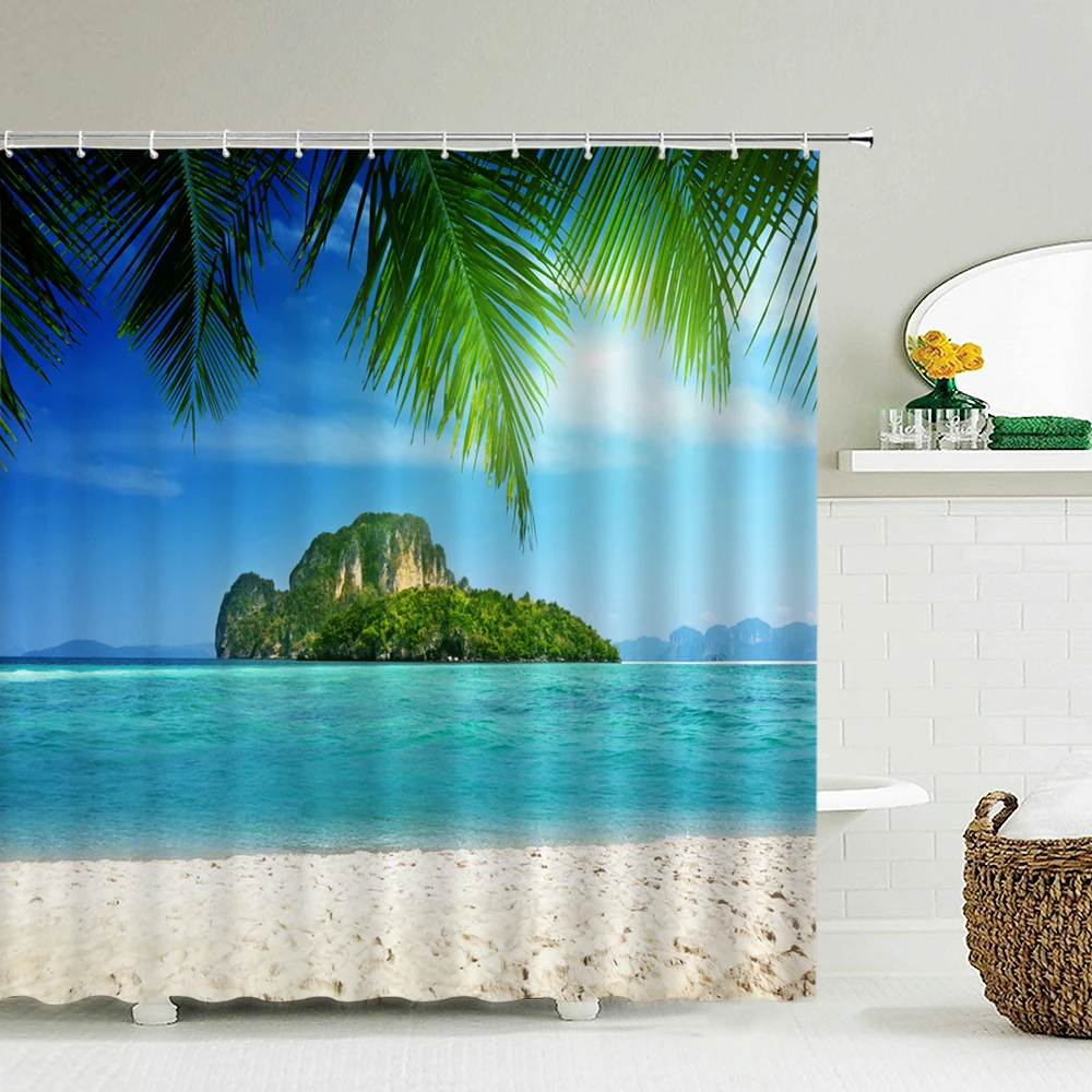 Seascape Beach Shower Curtains - Shower Curtain Liner 评论和价格