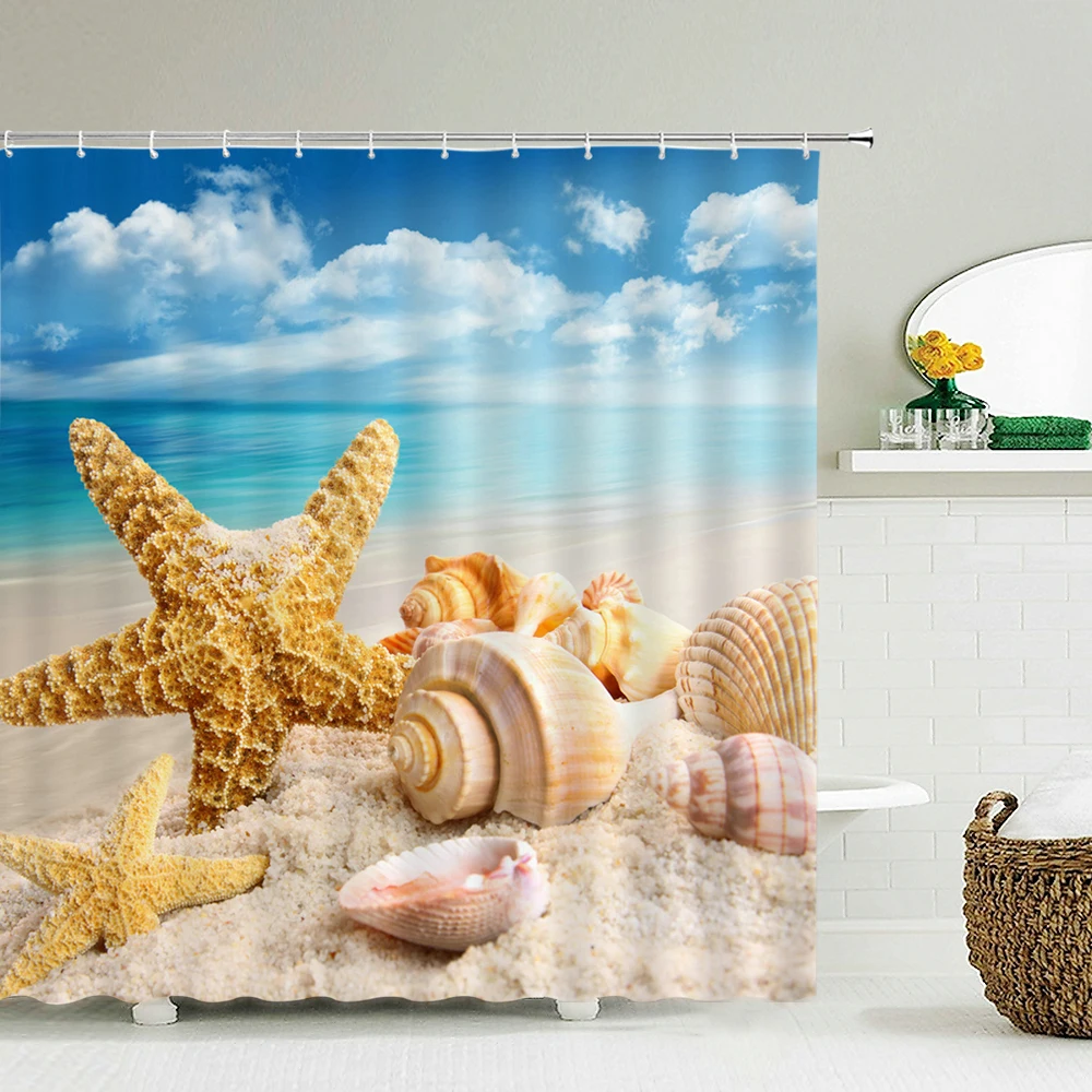 Seascape Beach Shower Curtains - Shower Curtain Liner 评论和价格