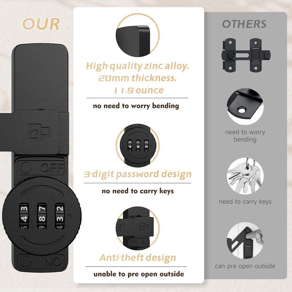 Security Barn Door Lock 3-Digi - Home Bathroom Door 评论和价格