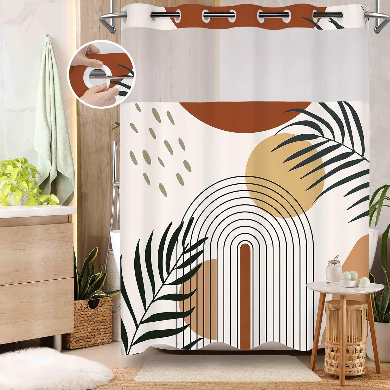 No Hook Shower Curtain with Sn - Shower Curtain Liner 评论和价格