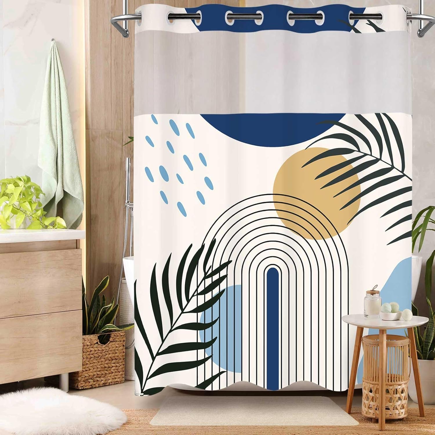 No Hook Shower Curtain with Sn - Shower Curtain Liner 评论和价格