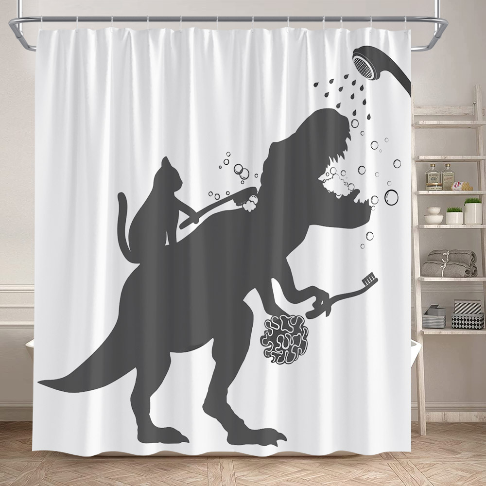 Funny Bathing Dinosaur Shower  - Shower Curtain Liner 评论和价格