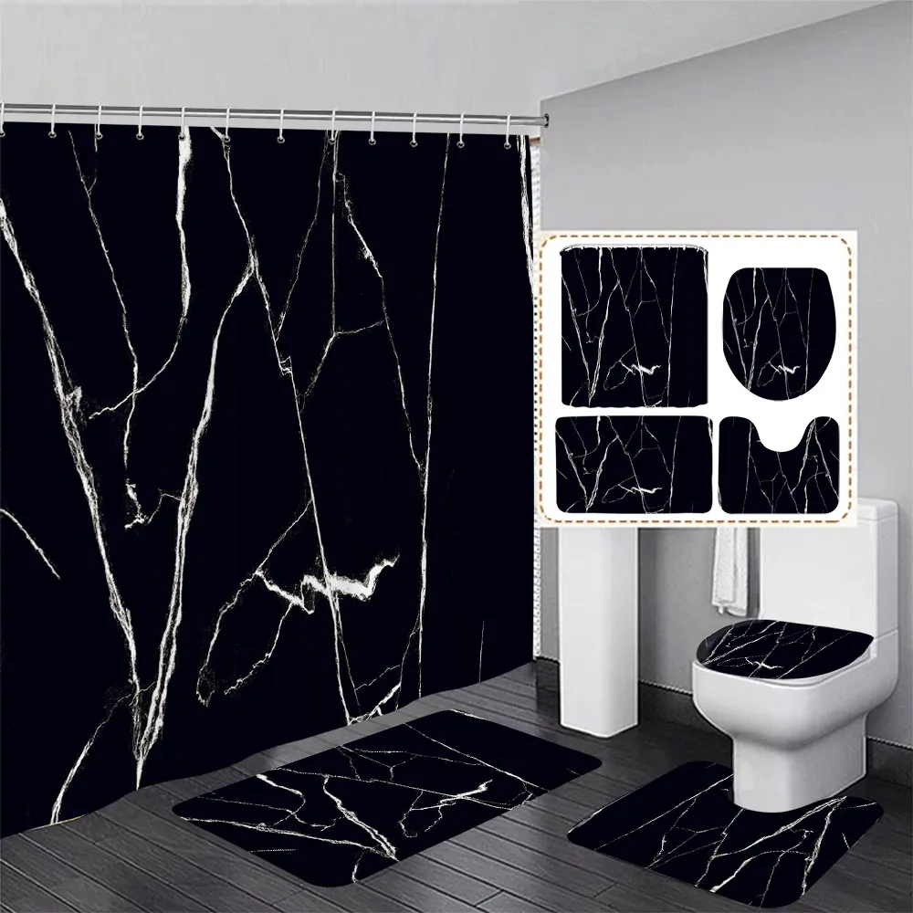 Black Marble Shower Curtain Se - Shower Curtain Liner 评论和价格