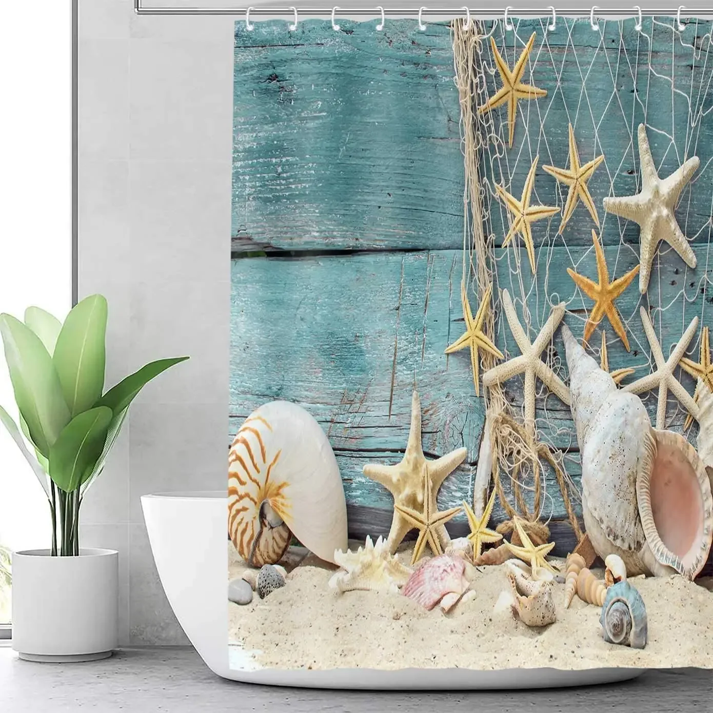 Seashell Shower Curtain Summer - Shower Curtain Liner 评论和价格