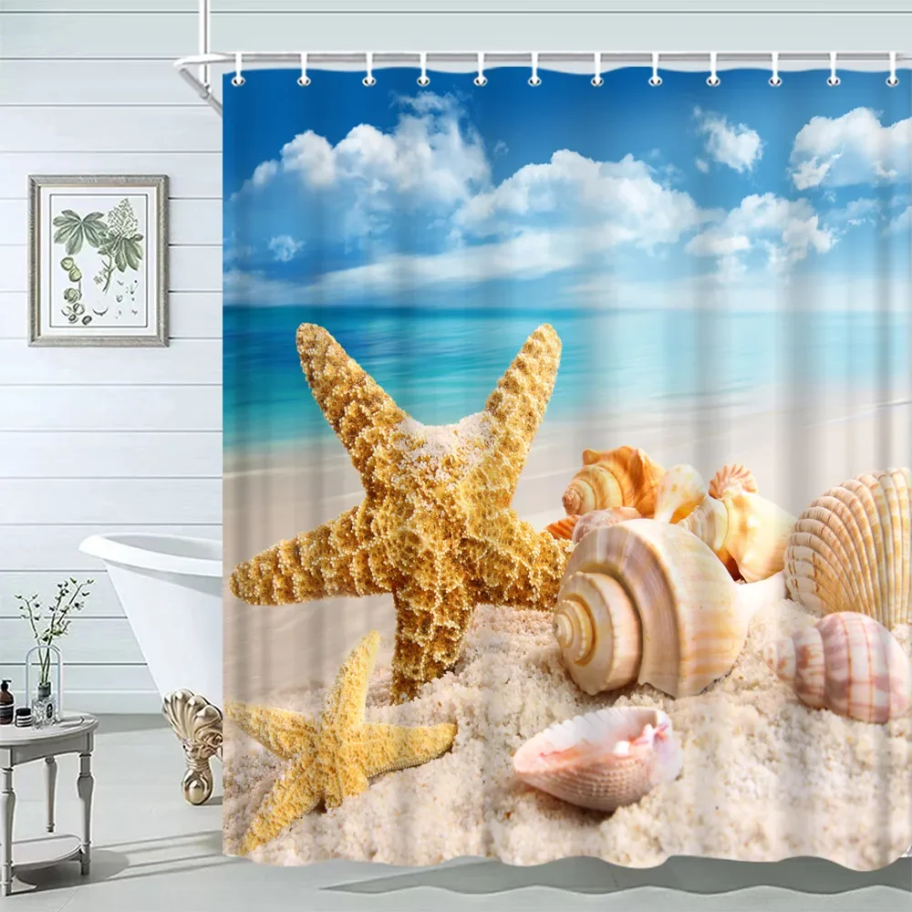 Seashell Shower Curtain Summer - Shower Curtain Liner 评论和价格